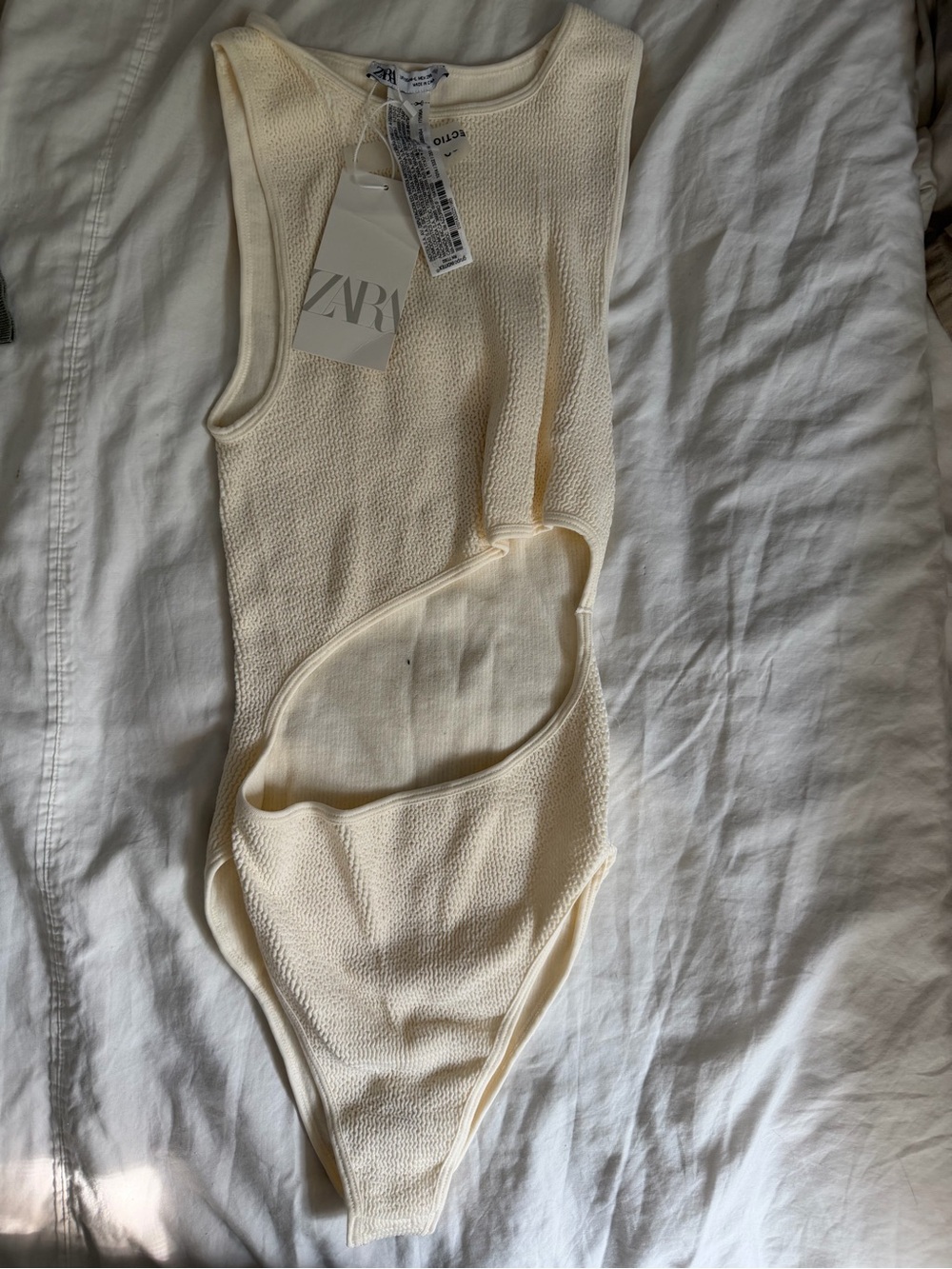 ZARA Cream Cut-Out Ribbed Kids One-Piece Bodysuit